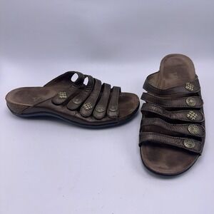 Dansko Sandals Womens Janie Slide 38 Bronze Cork Footbed Leather Strappy Comfort